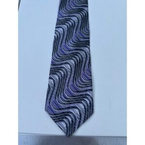 Fabio Fazio Mens Silk Tie Purple Silver Black Wavy Abstract Psychedelic Handmade